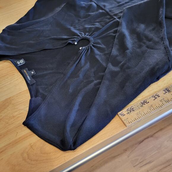 BCBGMAXAZRIA Black Maxi Bodycon Long Sleeve Dress Silver Circle Bust M - Picture 7 of 12